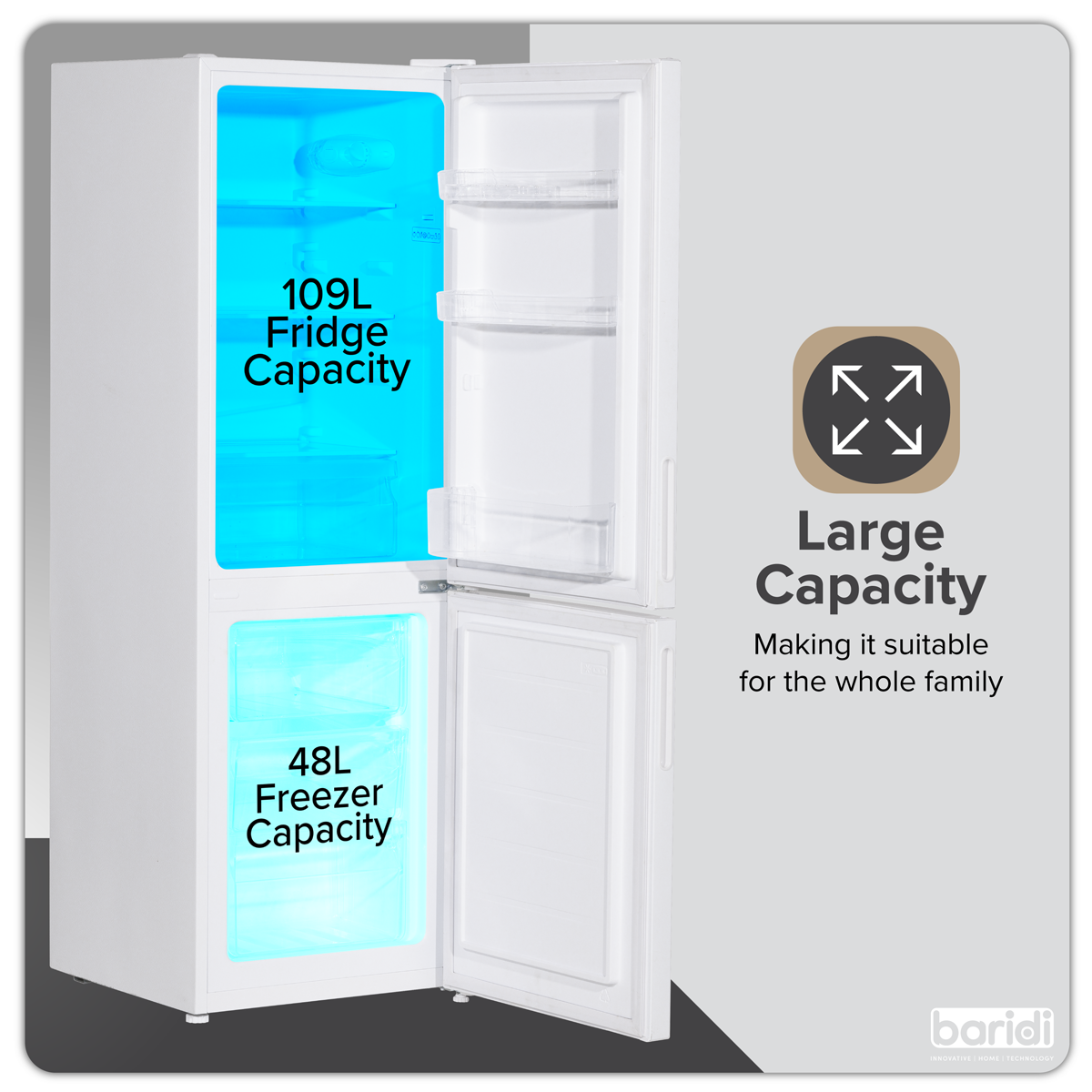 Baridi DH252 60/40 Low Frost Fridge Freezer 157L Capacity - White - additional view 13
