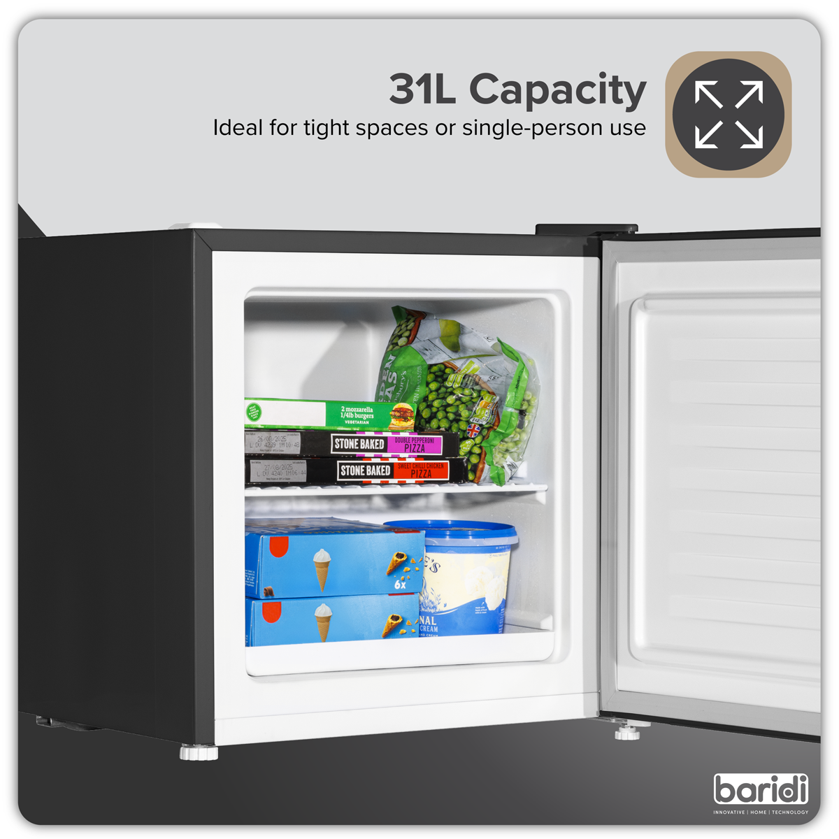 Baridi DH255 Mini Tabletop Fridge/Freezer, 31L Capacity - Black - additional view 7
