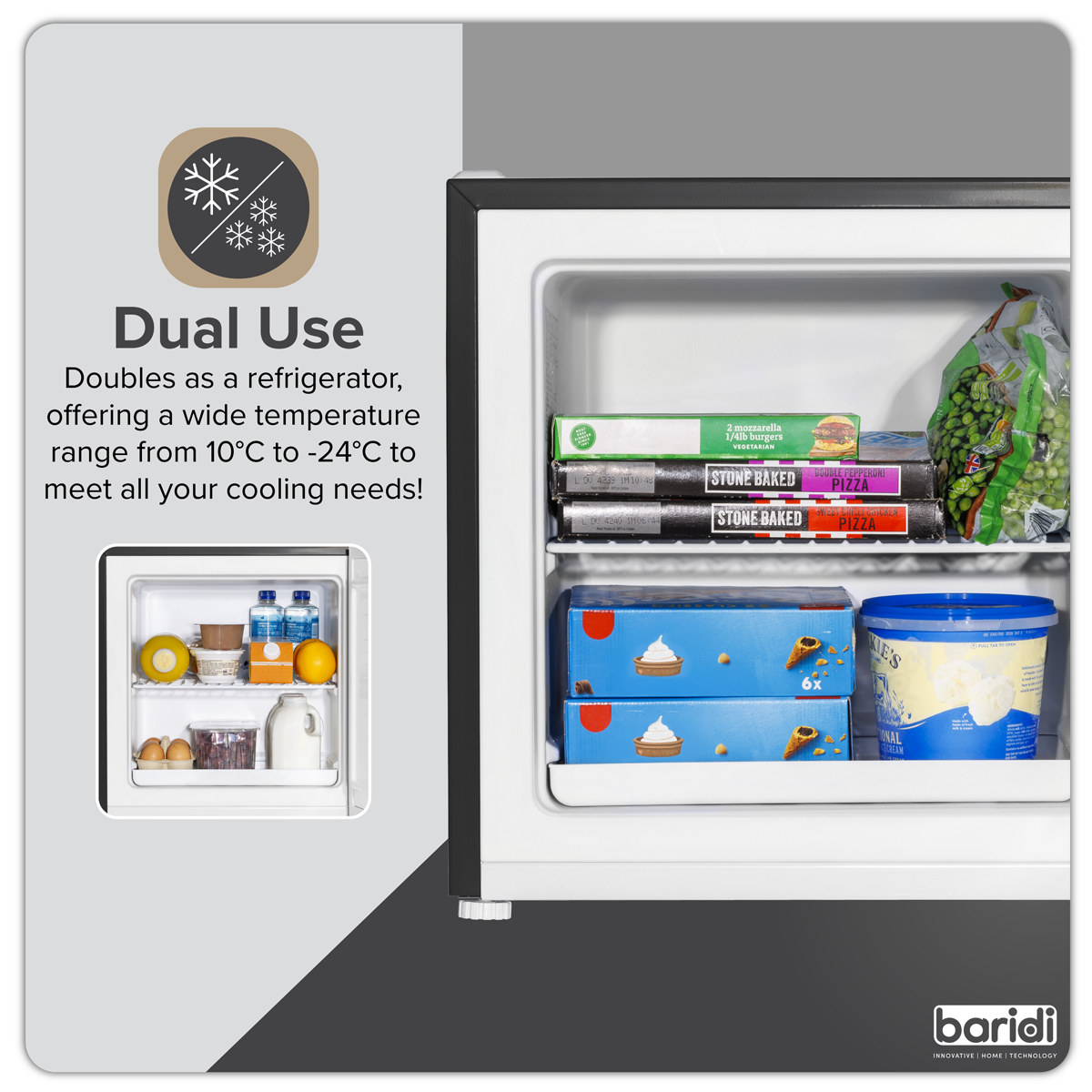 Baridi DH255 Mini Tabletop Fridge/Freezer, 31L Capacity - Black - additional view 5