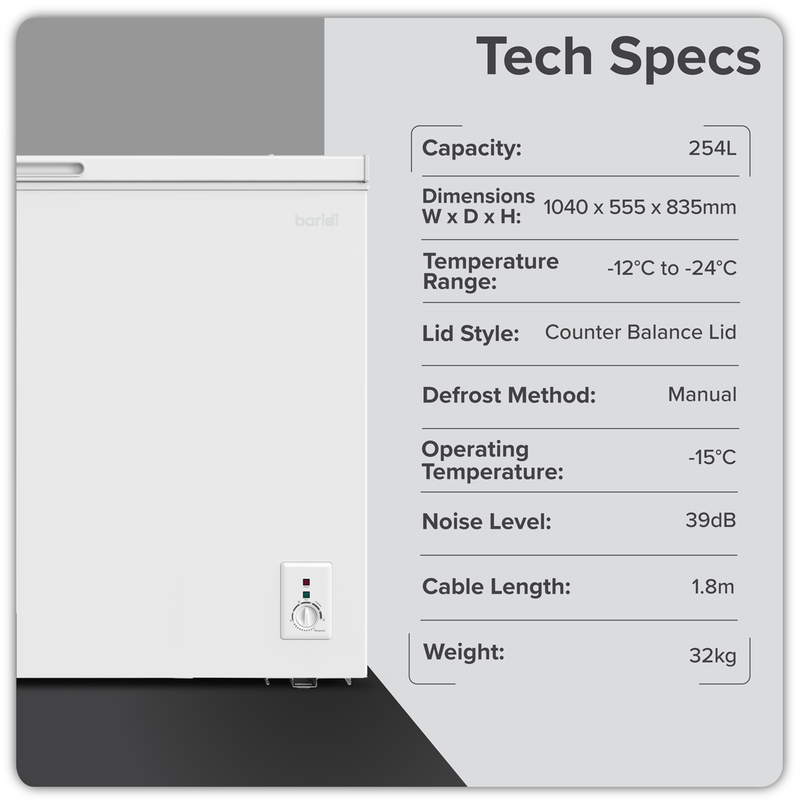 Baridi DH258 Freestanding Chest Freezer 254L Capacity - White - additional view 12