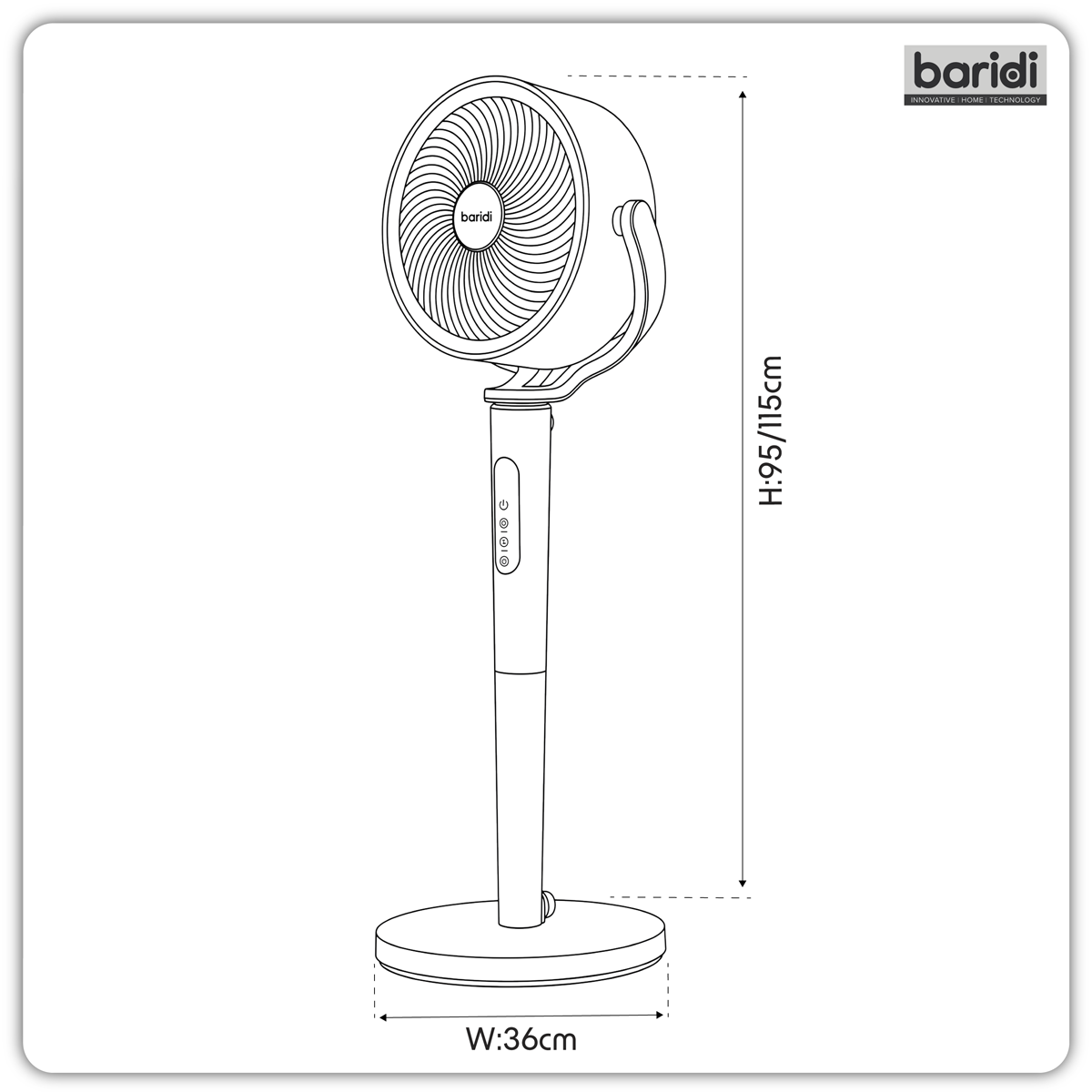 Baridi DH264 12" Pedestal Fan with Remote Control, Back Light & 12hr Timer - Grey - additional view 14
