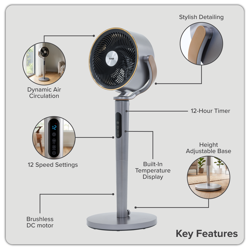 Baridi DH264 12" Pedestal Fan with Remote Control, Back Light & 12hr Timer - Grey - additional view 23