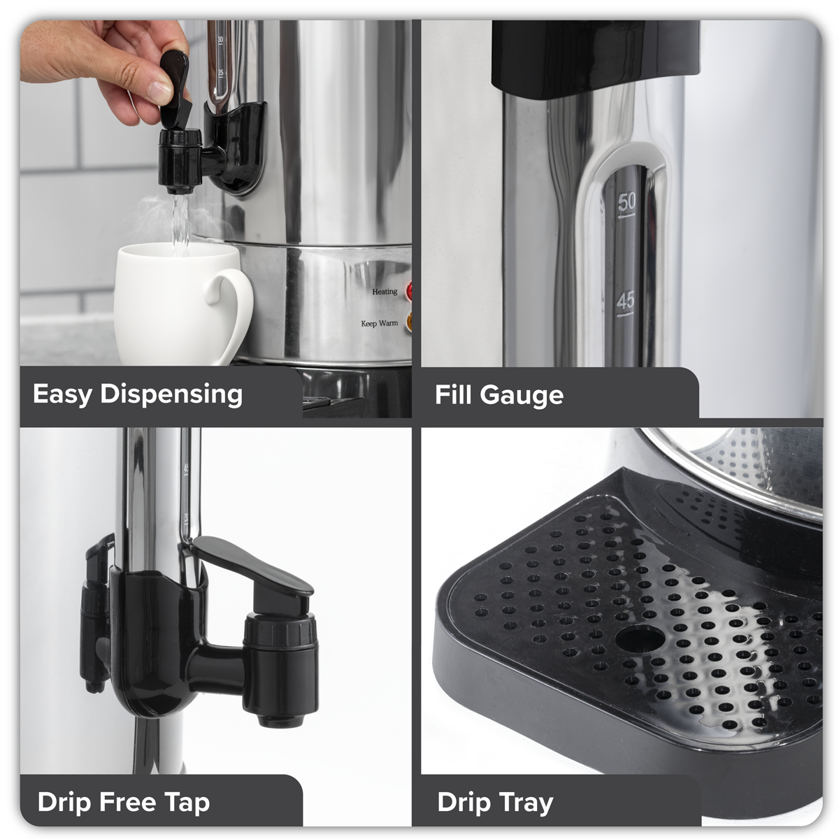 Baridi DH269 Hot Water Boiler/Tea Urn 10L Capacity, Stainless Steel - additional view 7