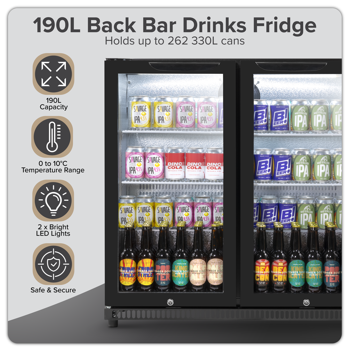 Baridi DH272 Back Bar Drinks Fridge/Cooler with Double Hinged Door & Security Lock 190L - Black - additional view 14