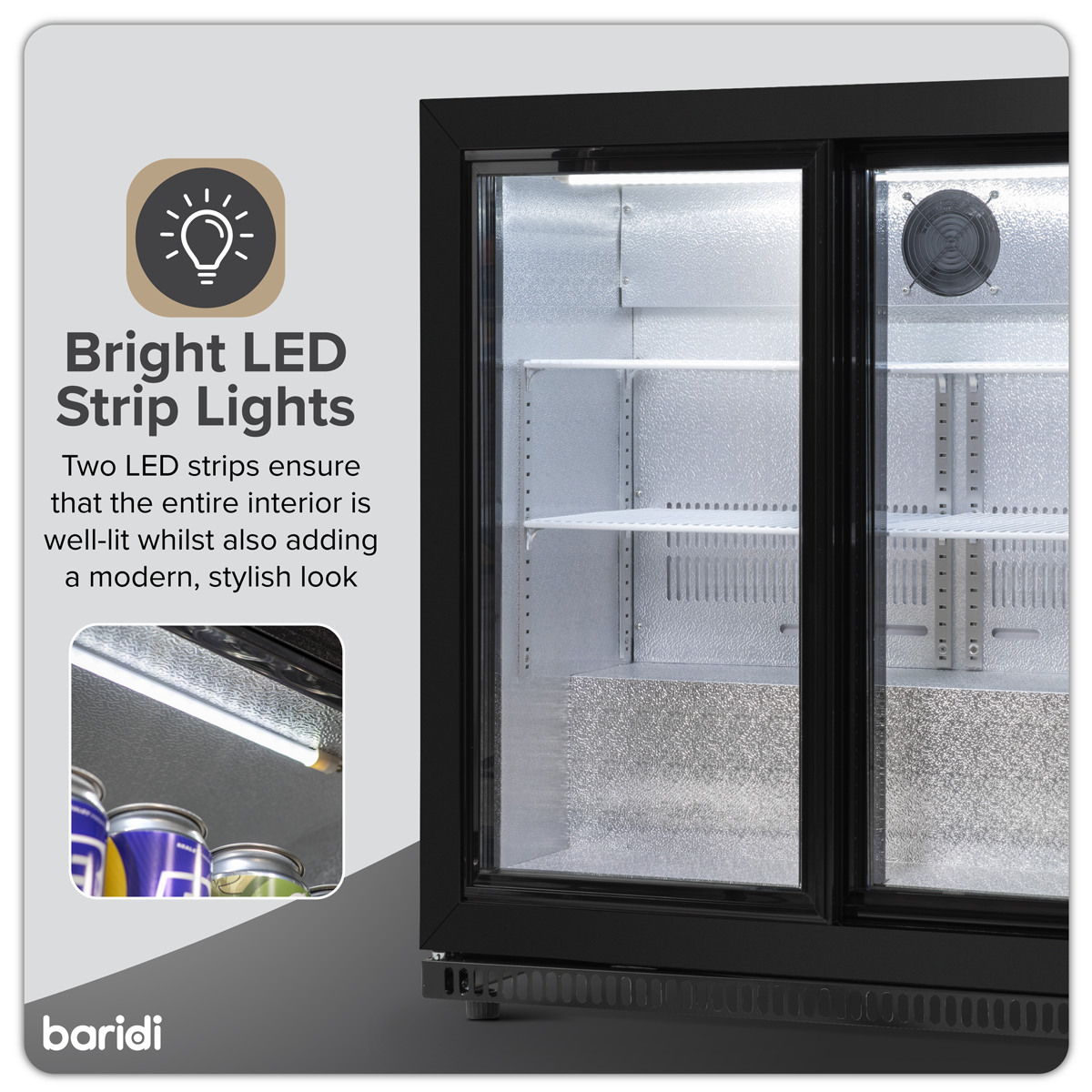 Baridi DH273 Back Bar Drinks Fridge/Cooler with Double Sliding Door & Security Lock 190L - Black - additional view 10