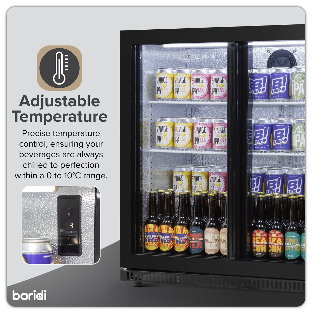 Baridi DH273 Back Bar Drinks Fridge/Cooler with Double Sliding Door & Security Lock 190L - Black - additional view 11