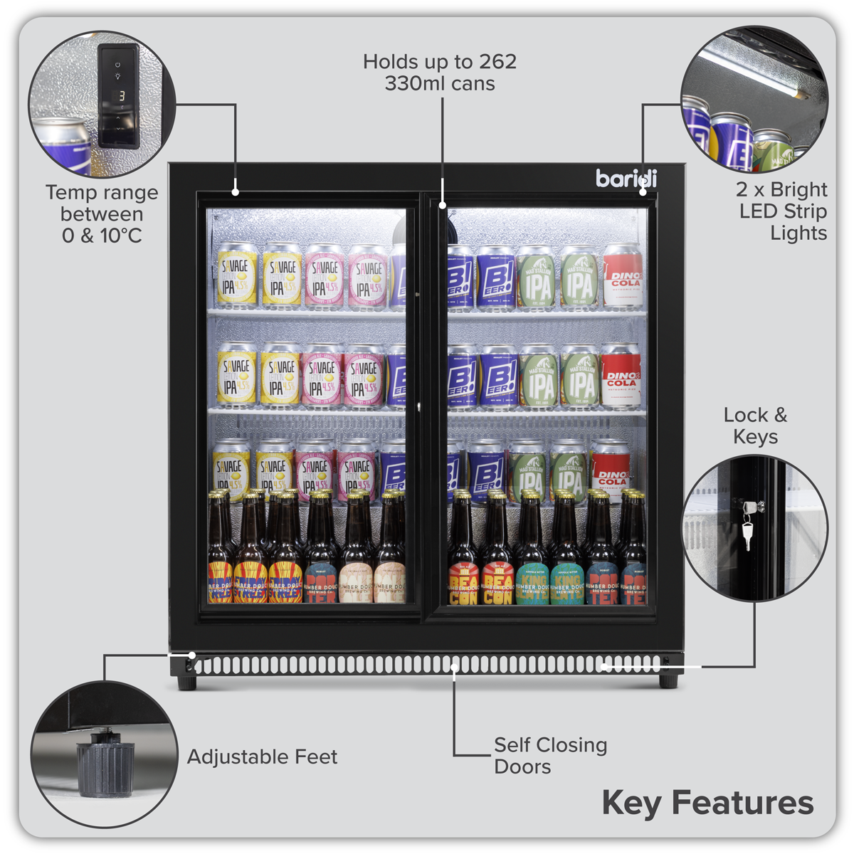 Baridi DH273 Back Bar Drinks Fridge/Cooler with Double Sliding Door & Security Lock 190L - Black - additional view 16