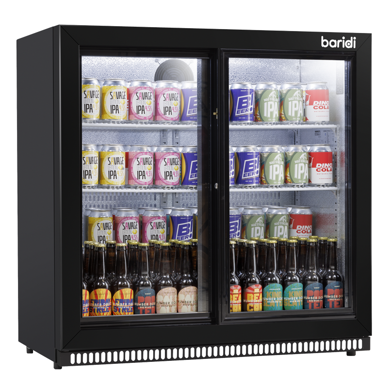 Baridi DH273 Back Bar Drinks Fridge/Cooler with Double Sliding Door & Security Lock 190L - Black