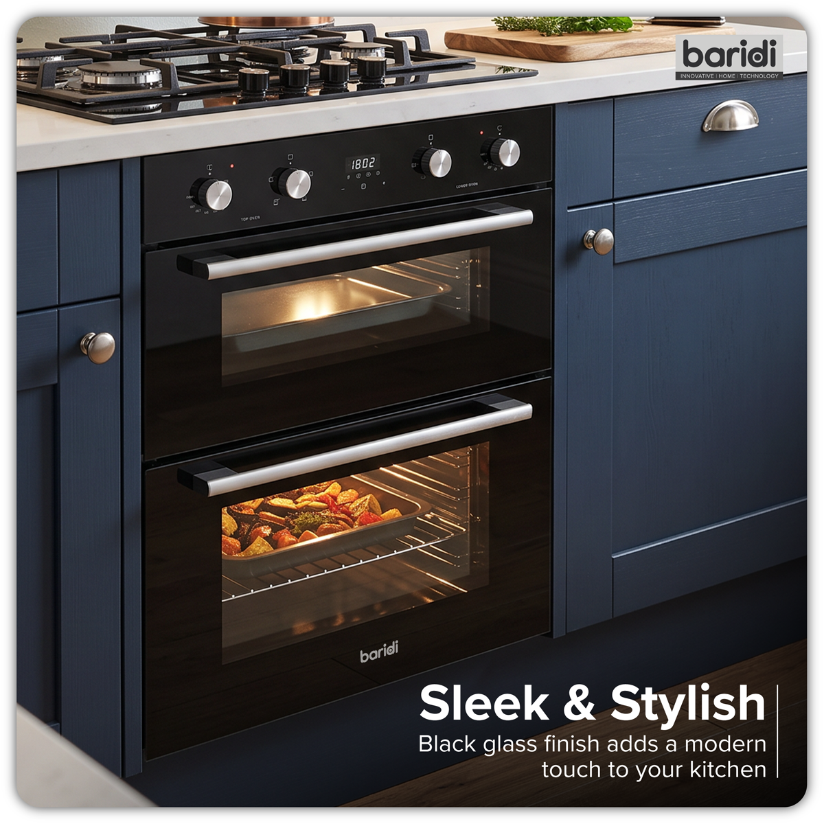 Baridi DH278 72cm Built-Under Double Oven, 74L Capacity, Energy Rating A - Black - additional view 16