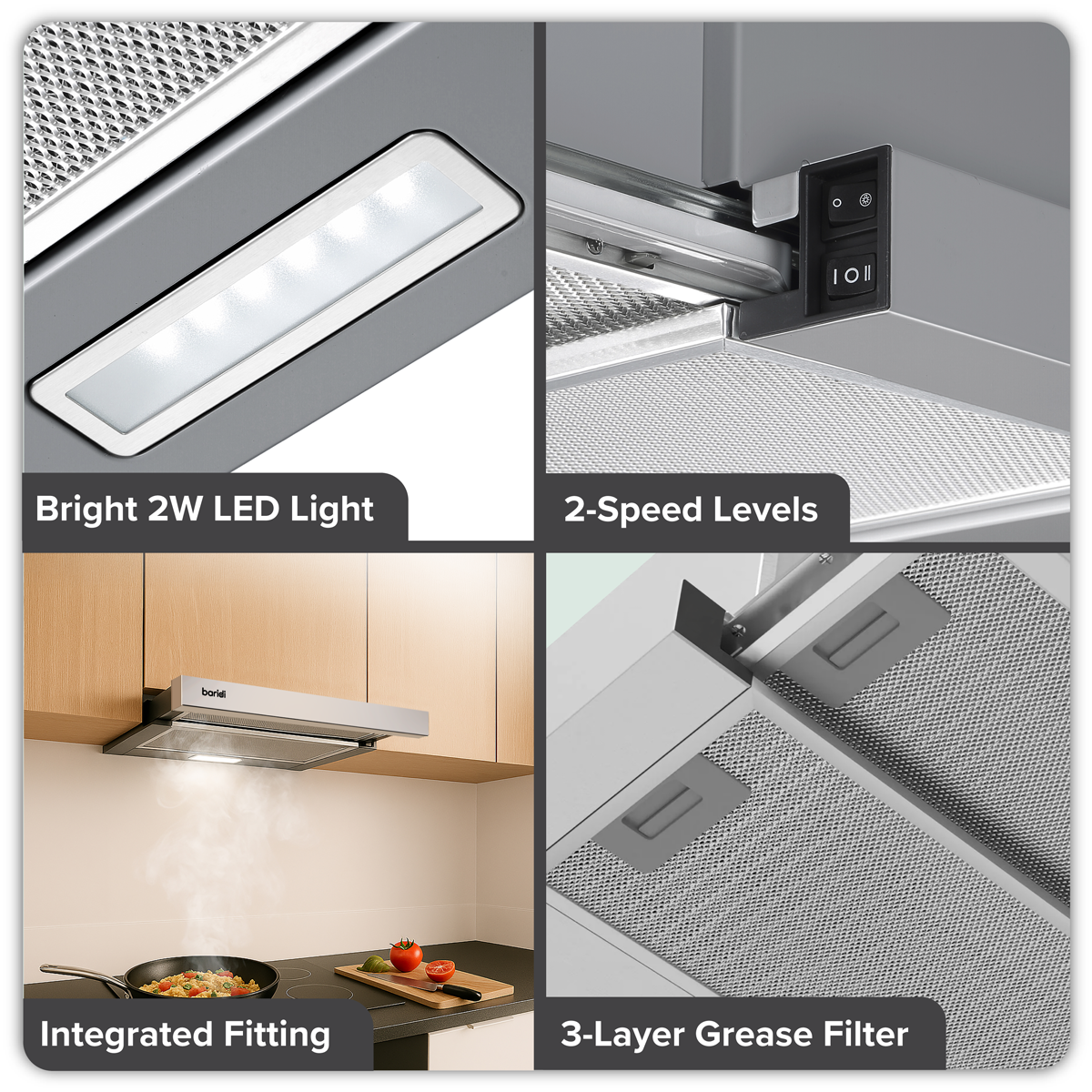Baridi DH286 Telescopic Cooker Hood with Aluminium Filters 60cm - Stainless Steel - additional view 12