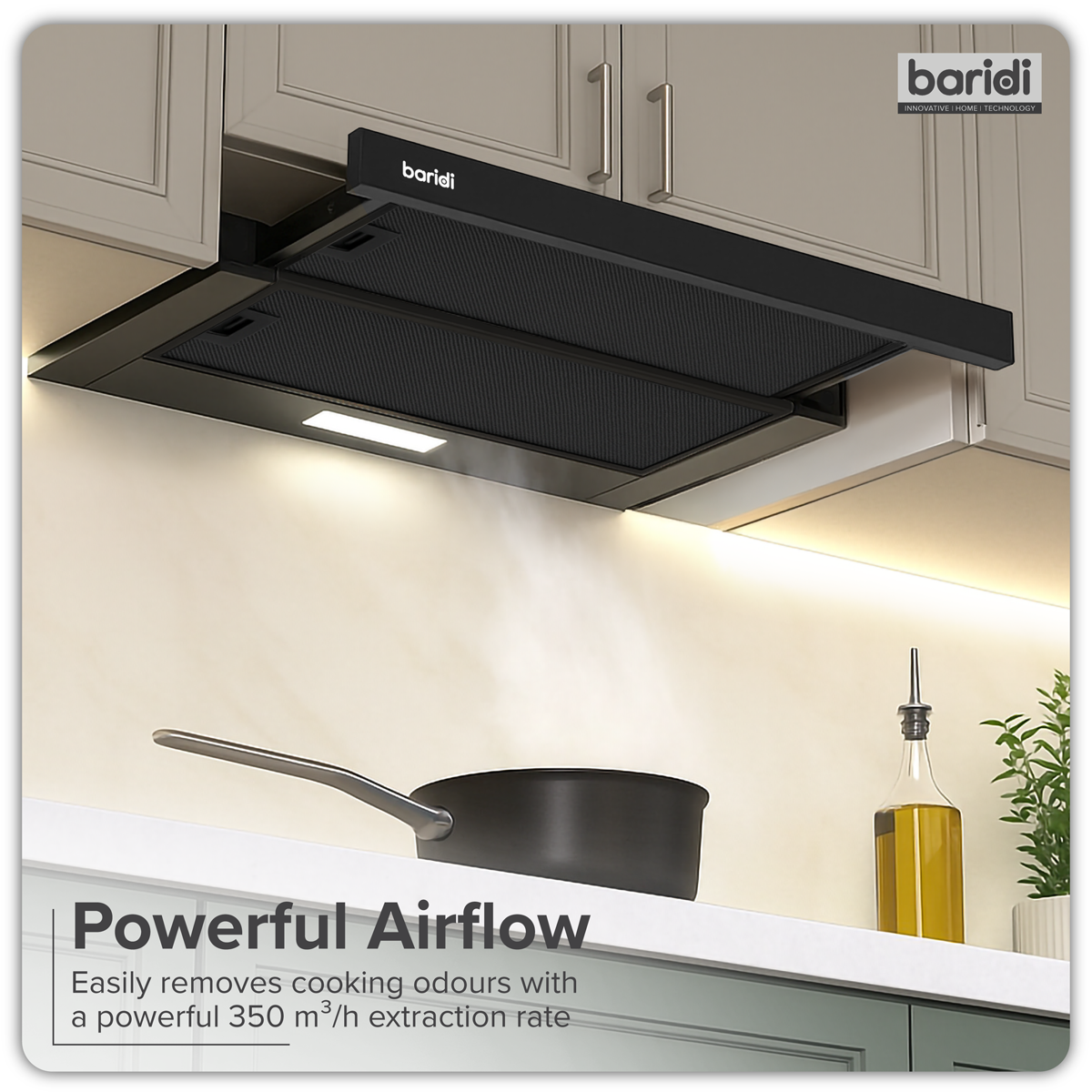 Baridi DH287 Telescopic Cooker Hood with Aluminium Filters 60cm - Black - additional view 11