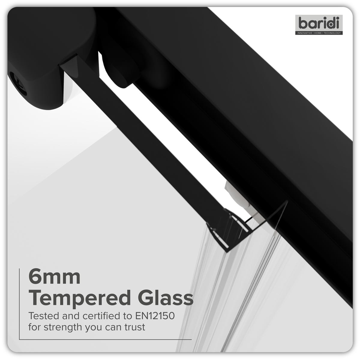 Baridi DH293 Sliding Shower Door 1000 x 1850mm, 6mm Tempered Glass, Reversible - Black - additional view 3
