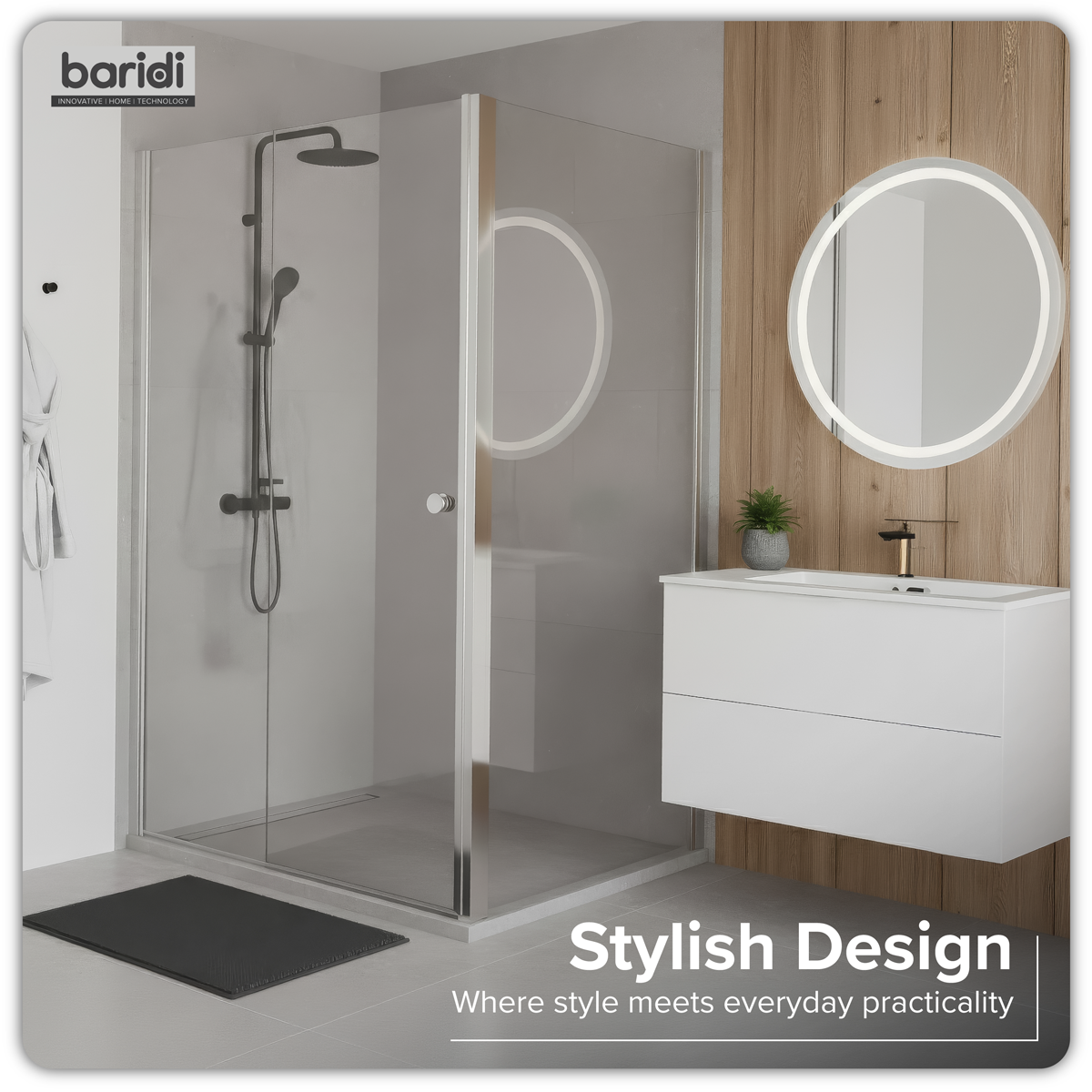 Baridi DH296 Side Panel for Sliding Shower Doors, 6mm Tempered Glass - Chrome - additional view 6