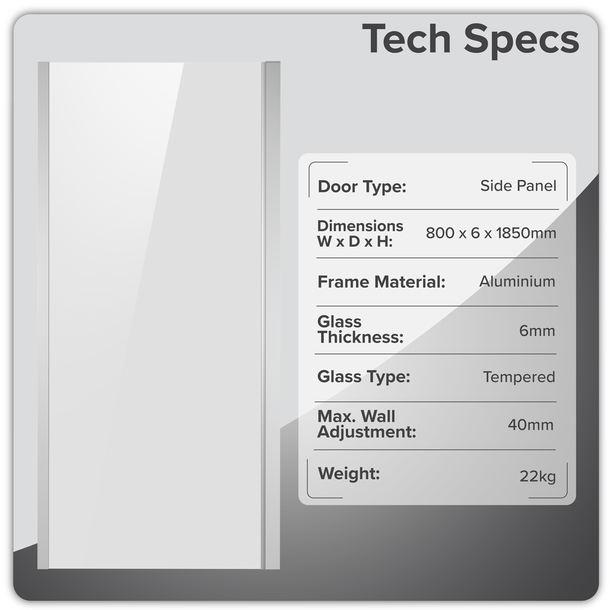 Baridi DH296 Side Panel for Sliding Shower Doors, 6mm Tempered Glass - Chrome - additional view 9