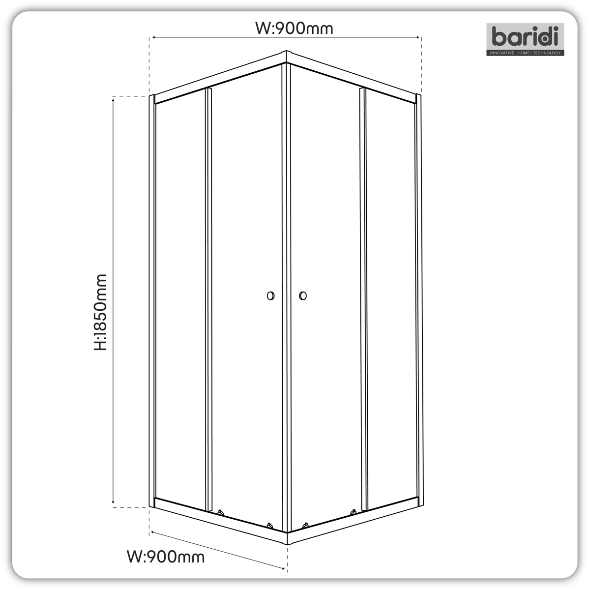 Baridi DH299 Corner Shower Entry Enclosure 900 x 900 x 1850mm with 6mm Tempered Glass - Chrome - additional view 6