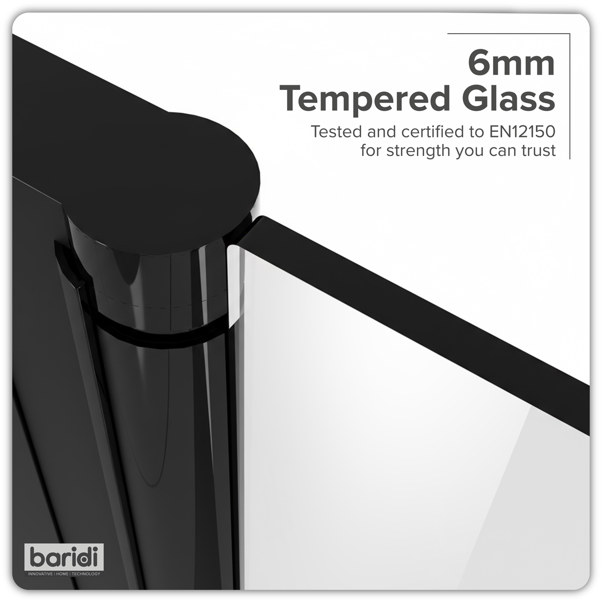 Baridi DH304 Pivot Shower Door 800 x 1850mm, 6mm Tempered Glass, Reversible - Black - additional view 3