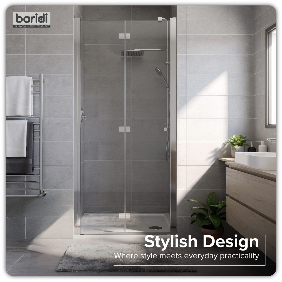 Baridi DH305 Bi-Fold Shower Door 800 x 1850mm, 6mm Tempered Glass, Reversible - Chrome - additional view 9