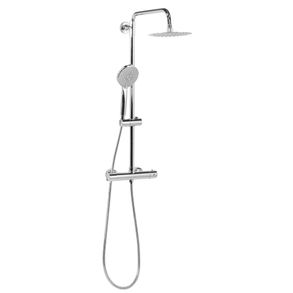 Baridi DH314 Thermostatic Shower Mixer Set, 20cm Round Head, Adjustable Rail - Chrome
