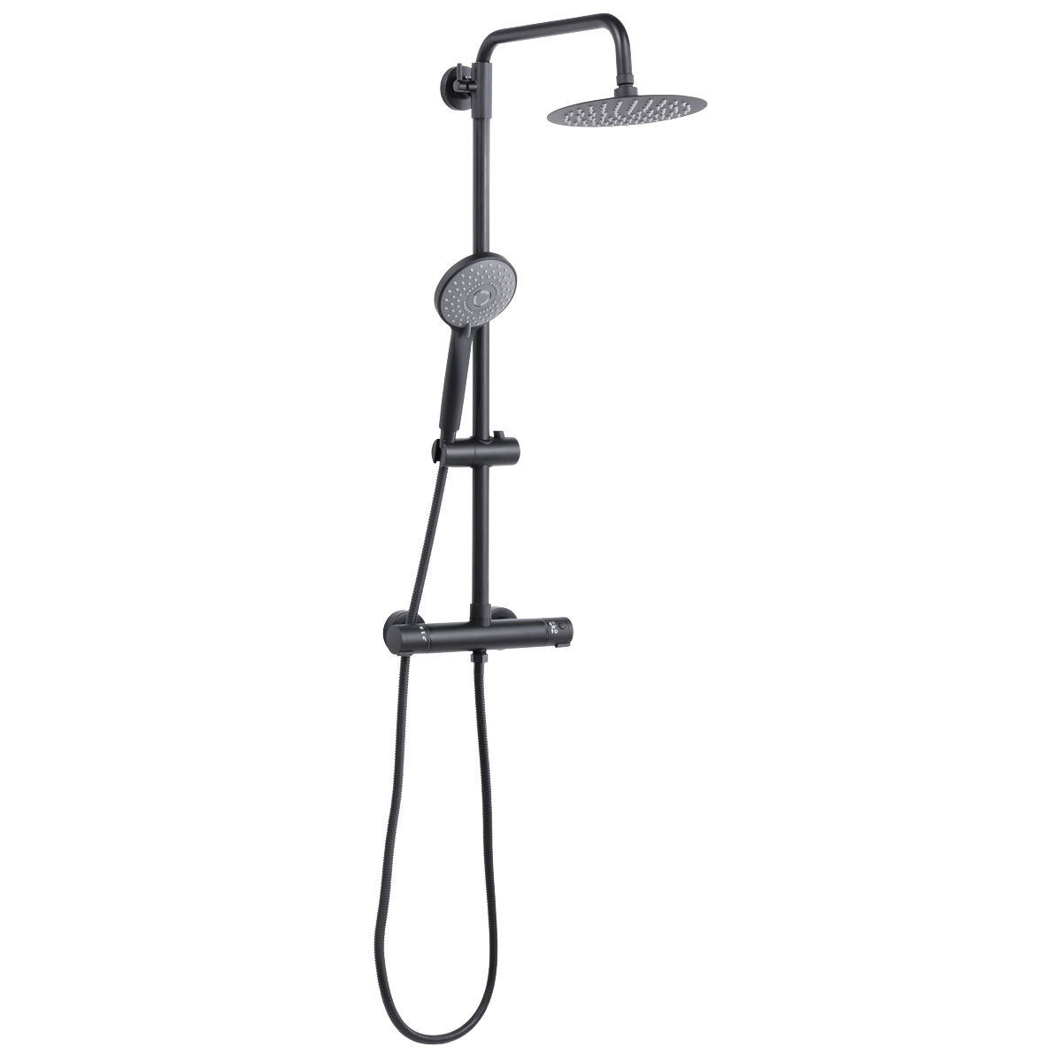 Baridi DH315 Thermostatic Shower Mixer Set, 20cm Round Head, Adjustable Rail - Black