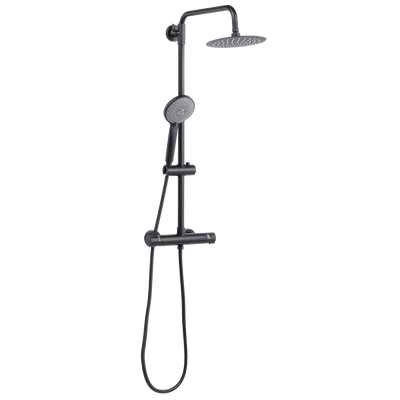 Baridi DH315 Thermostatic Shower Mixer Set, 20cm Round Head, Adjustable Rail - Black