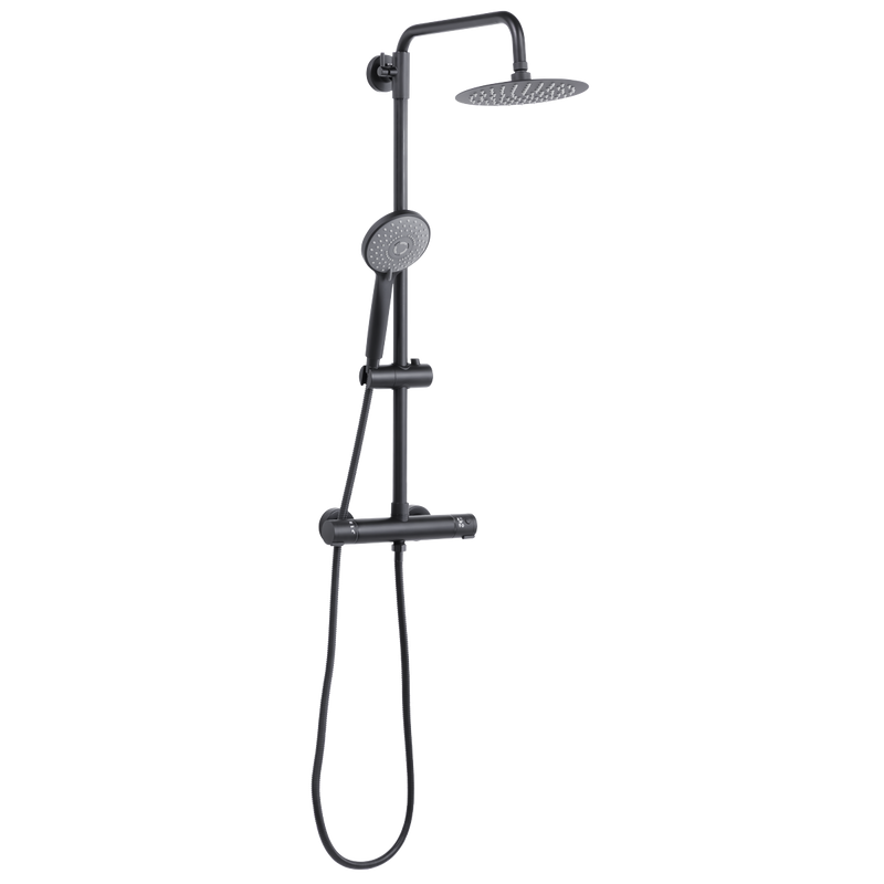 Baridi DH315 Thermostatic Shower Mixer Set, 20cm Round Head, Adjustable Rail - Black
