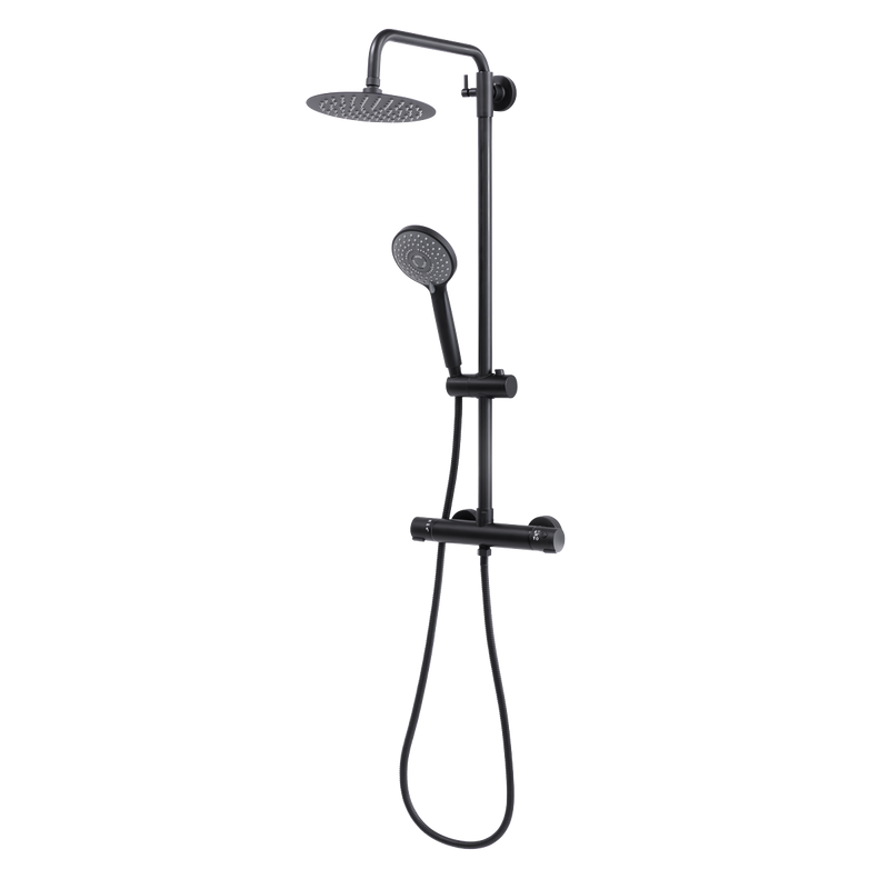 Baridi DH315 Thermostatic Shower Mixer Set, 20cm Round Head, Adjustable Rail - Black - additional view 2