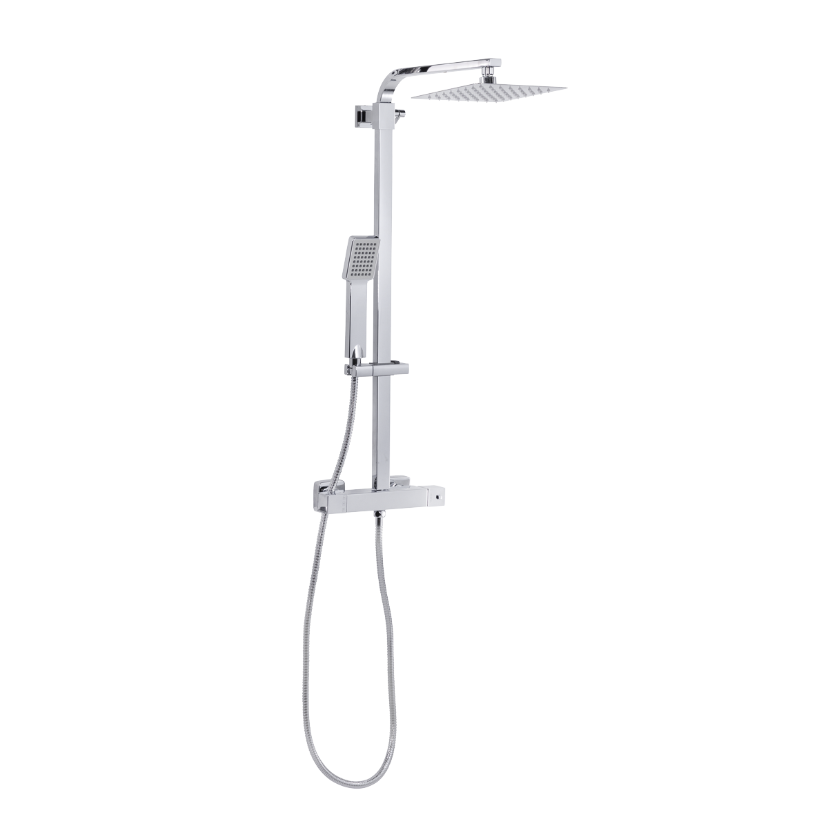 Baridi DH316 Thermostatic Shower Mixer Set, 20x20cm Square Head, Adjustable Rail - Chrome