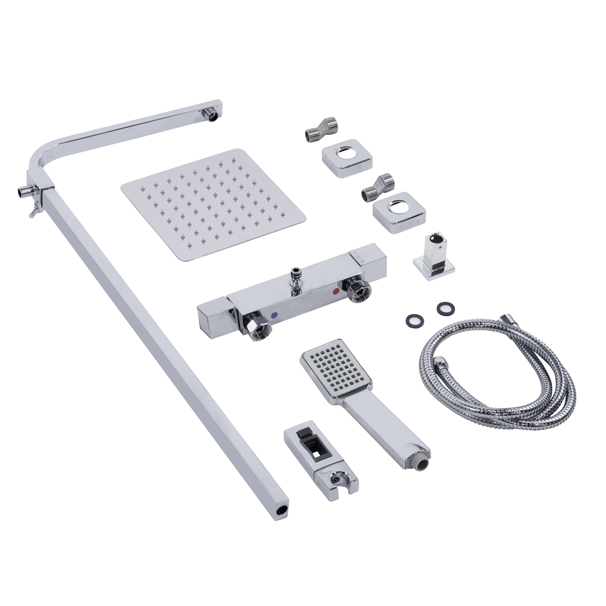 Baridi DH316 Thermostatic Shower Mixer Set, 20x20cm Square Head, Adjustable Rail - Chrome - additional view 7