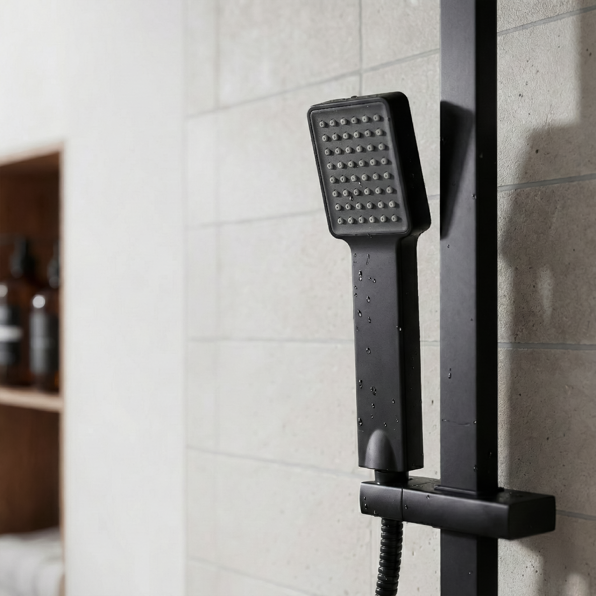 Baridi DH317 Thermostatic Shower Mixer Set, 20x20cm Square Head, Adjustable Rail - Black - additional view 2