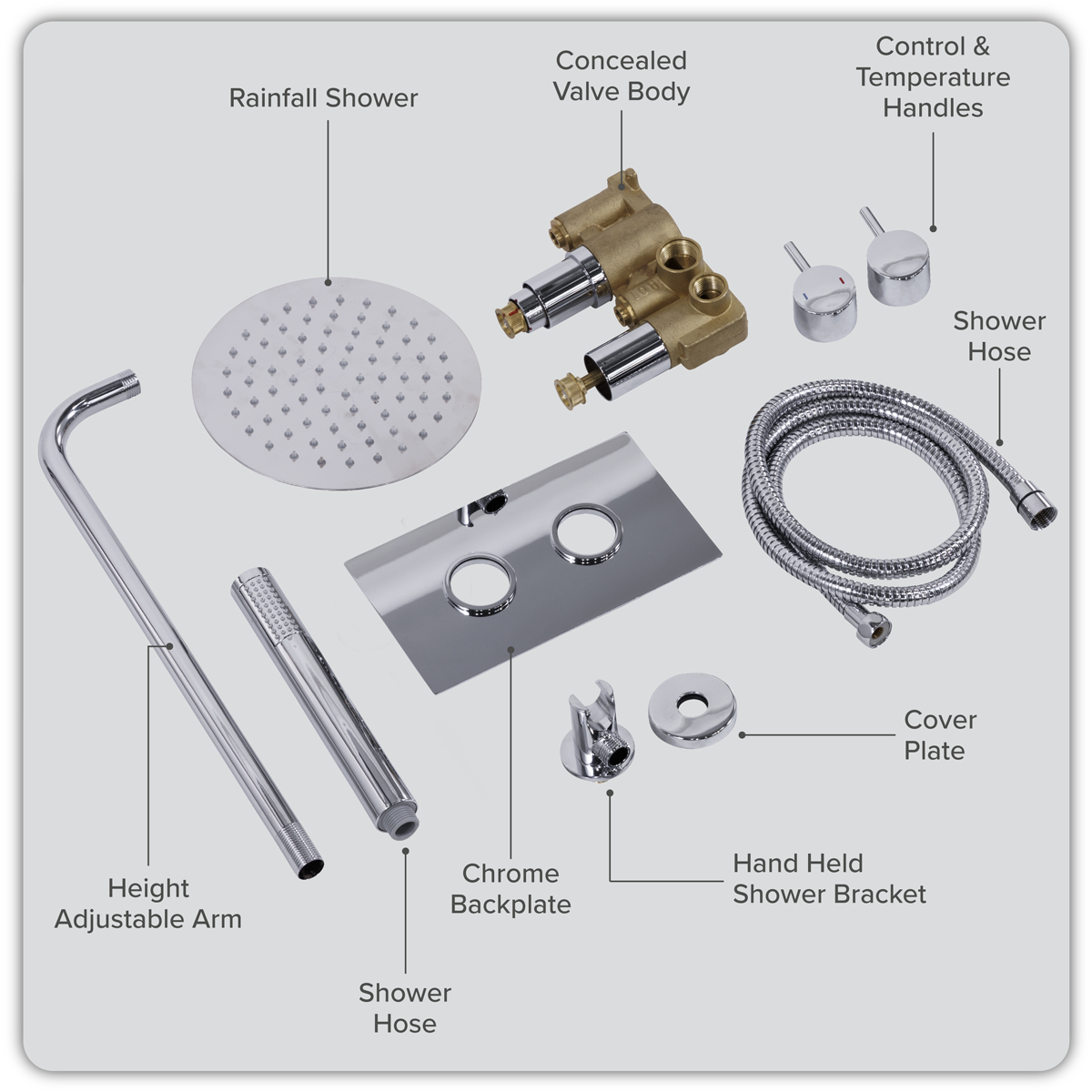 Baridi DH318 Concealed Thermostatic Shower Set 20cm Round Head & Hand Shower - Chrome - additional view 4