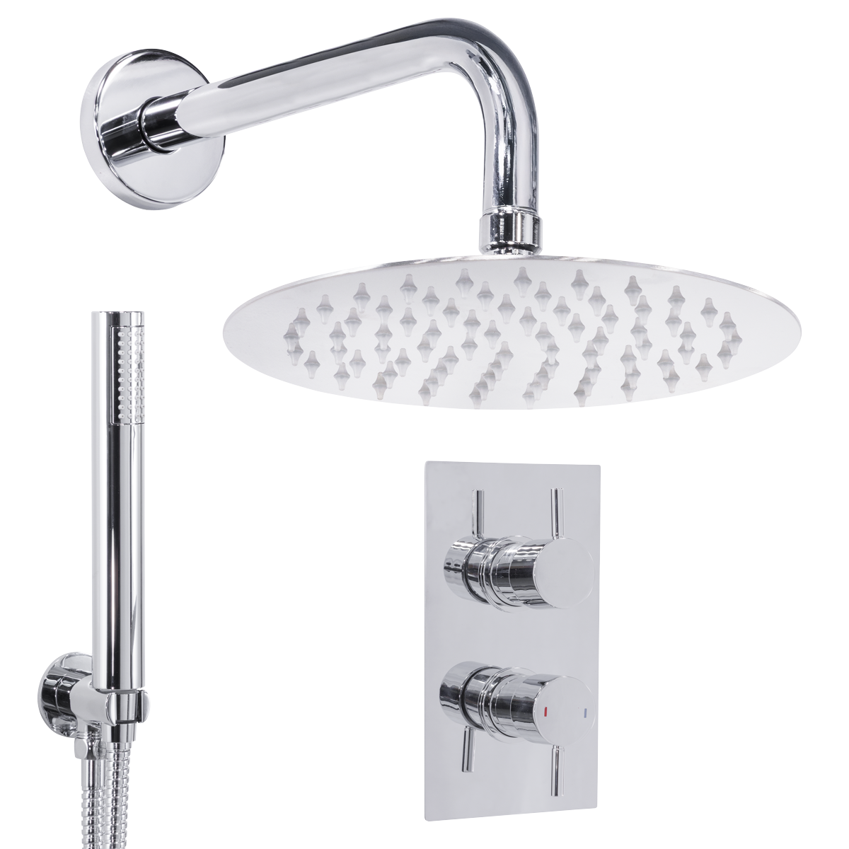 Baridi DH318 Concealed Thermostatic Shower Set 20cm Round Head & Hand Shower - Chrome