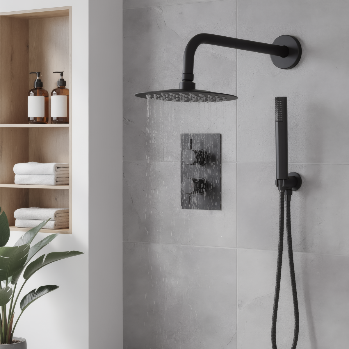 Baridi DH319 Concealed Thermostatic Shower Set, 20cm Round Head & Hand Shower - Black - additional view 9