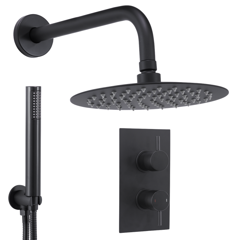 Baridi DH319 Concealed Thermostatic Shower Set, 20cm Round Head & Hand Shower - Black