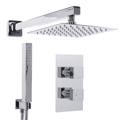 Baridi DH320 Concealed Thermostatic Shower Set 20 x 20cm Square Head & Hand Shower - Chrome