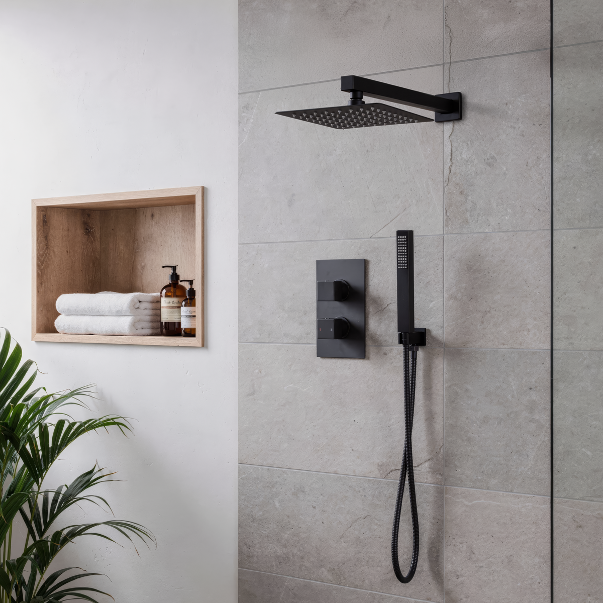 Baridi DH321 Concealed Thermostatic Shower Set 20 x 20cm Square Head & Hand Shower - Black - additional view 2