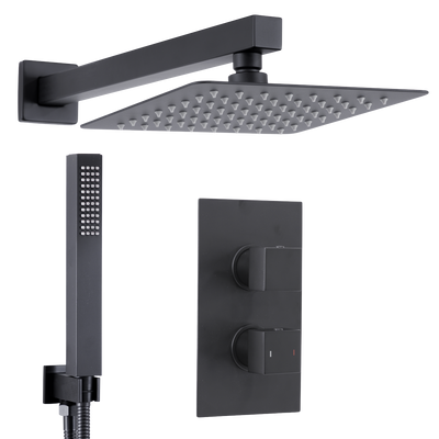 Baridi DH321 Concealed Thermostatic Shower Set 20 x 20cm Square Head & Hand Shower - Black
