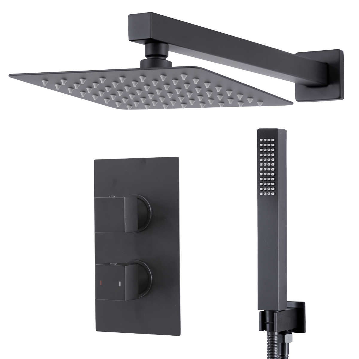 Baridi DH321 Concealed Thermostatic Shower Set 20 x 20cm Square Head & Hand Shower - Black - additional view 14