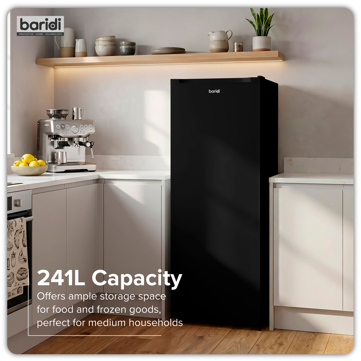 Baridi DH323 Freestanding Larder Fridge 241L - Black - additional view 14