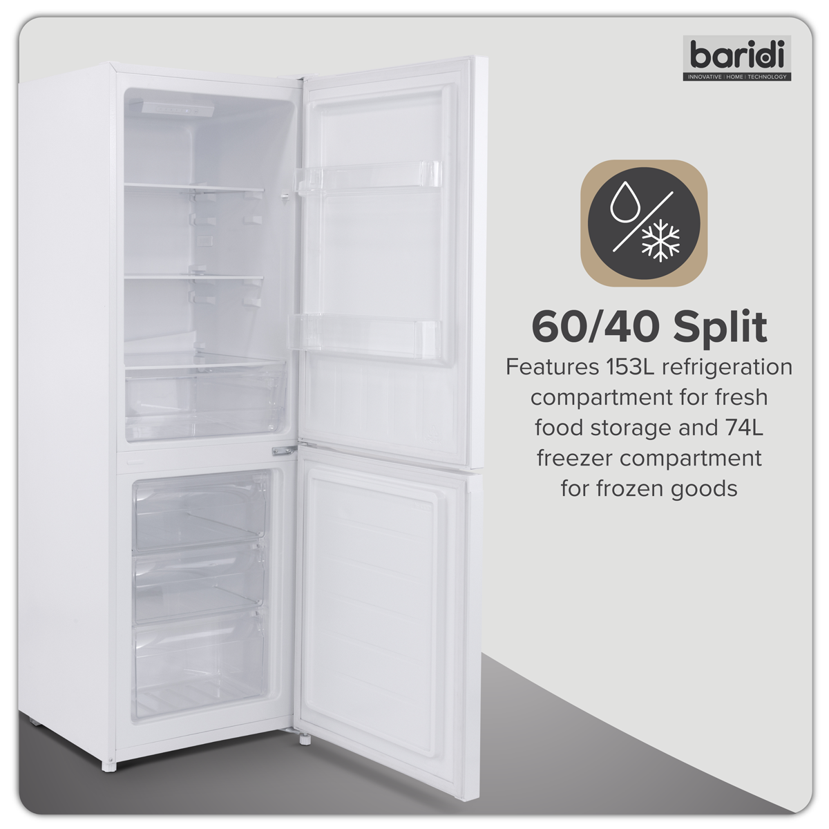 Baridi DH326 60/40 Smart Frost Fridge Freezer 227L Capacity - White - additional view 14