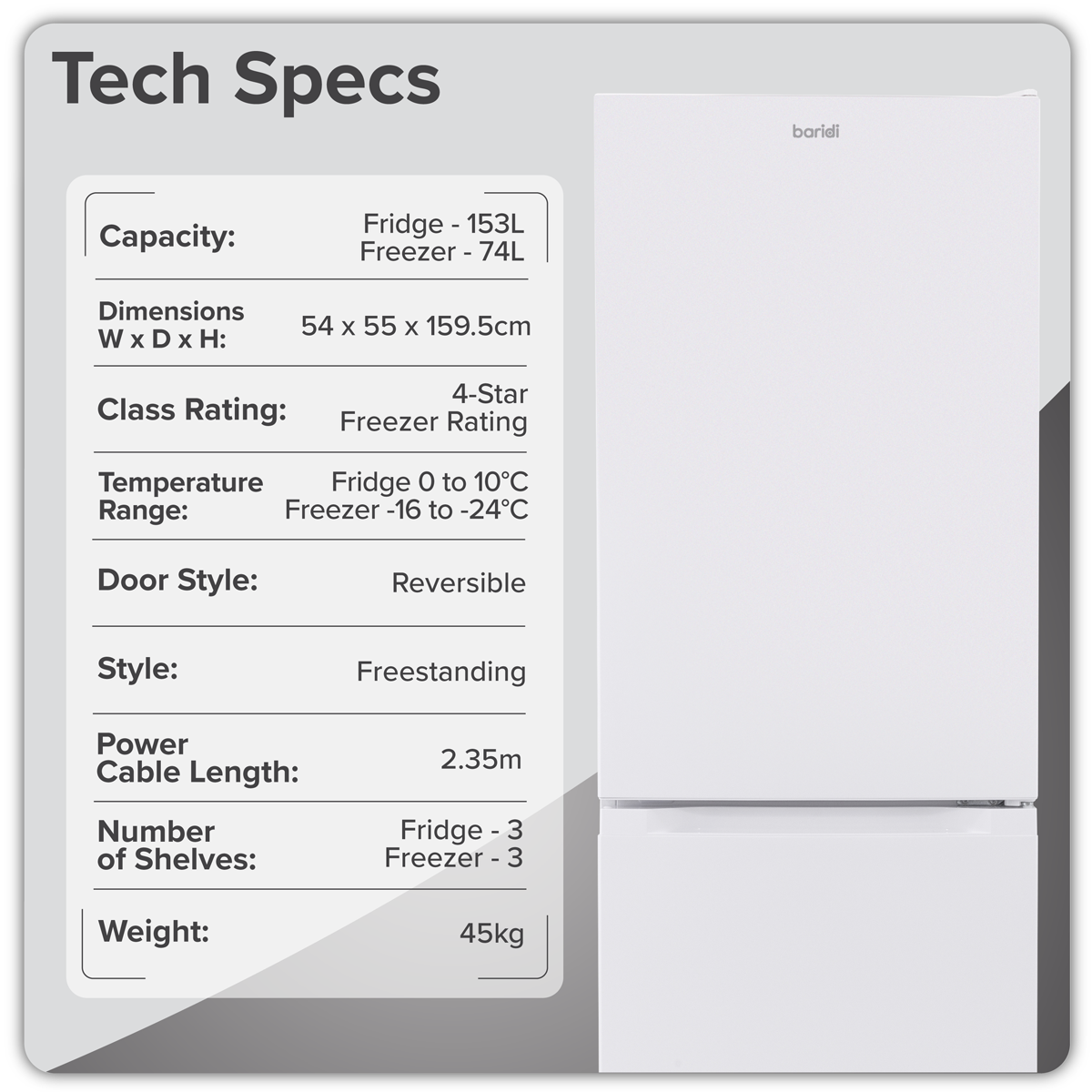 Baridi DH326 60/40 Smart Frost Fridge Freezer 227L Capacity - White - additional view 19