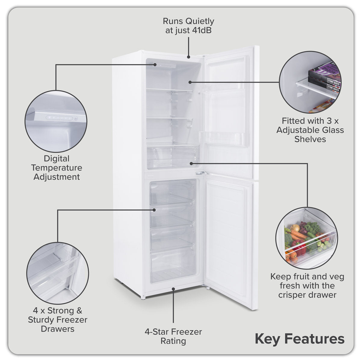 Baridi DH328 50/50 Smart Frost Fridge Freezer 254L Capacity - White - additional view 15