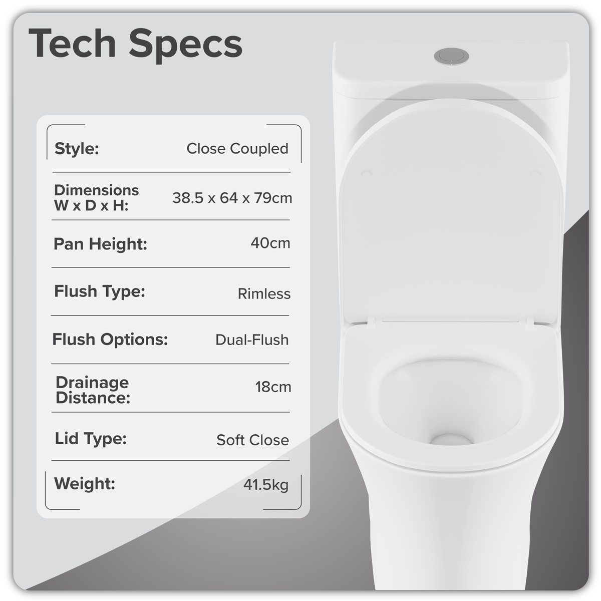 Baridi DH332 Close-Coupled Toilet with Soft Close Seat, Dual Flush Cistern & Rimless Flush - White - additional view 18
