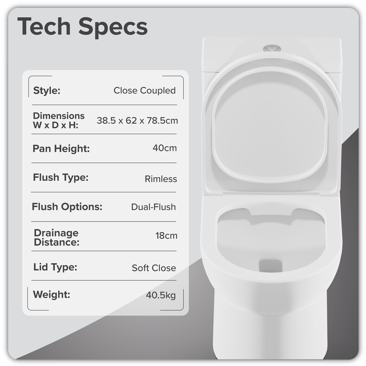 Baridi DH333 Close-Coupled Toilet with Soft Close Seat, Dual Flush Cistern & Rimless Flush - White - additional view 4