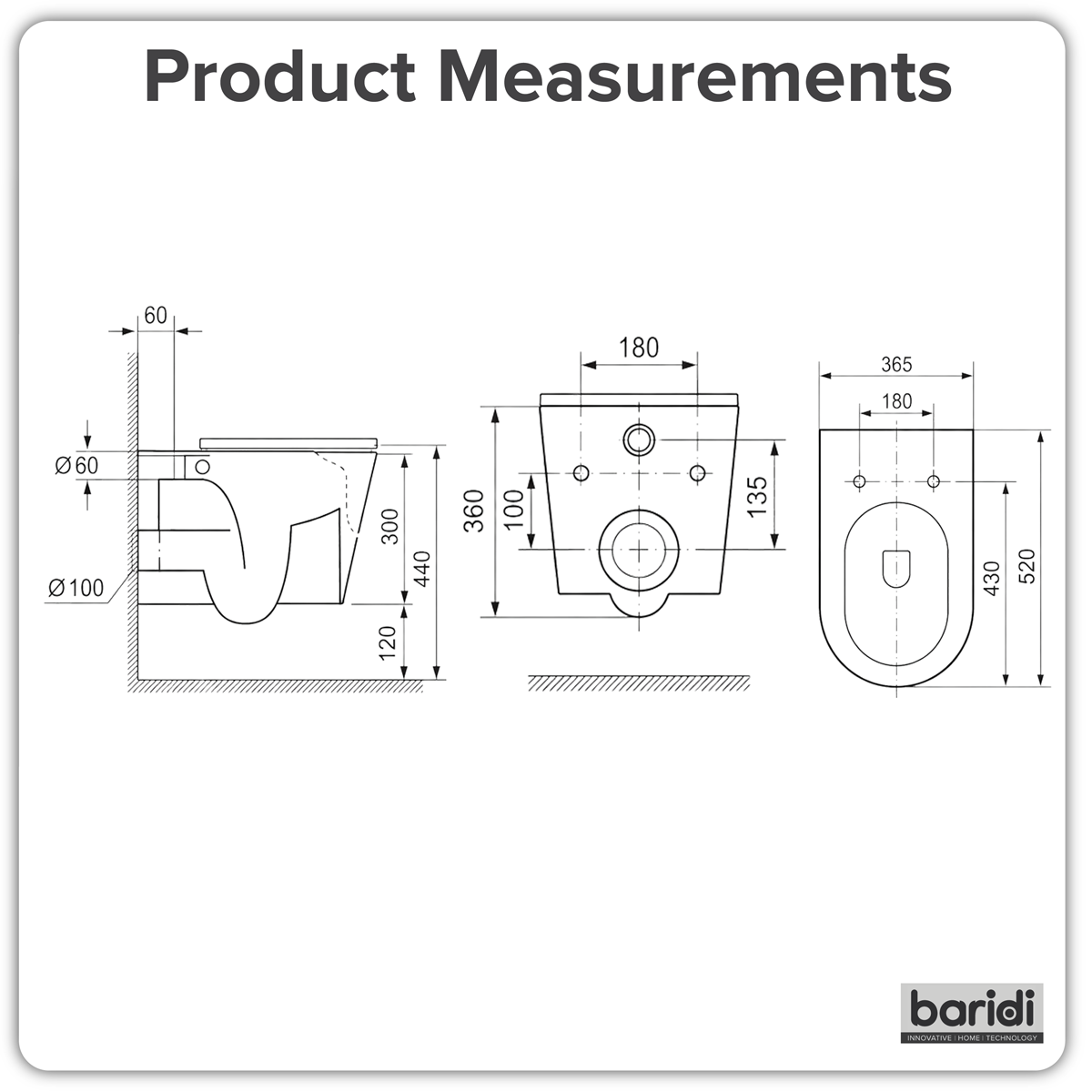 Baridi DH335 Wall Hung Toilet with Soft Close Seat & Rimless Flush - White - additional view 19