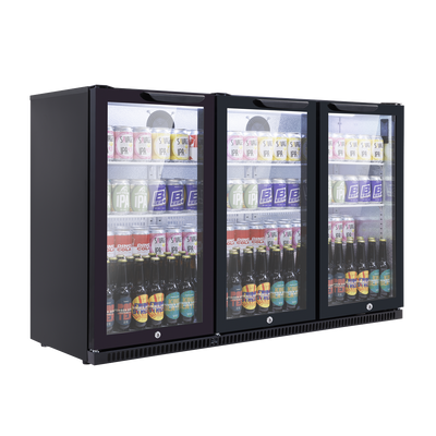 Baridi DH336 Back Bar Drinks Fridge/Cooler with Triple Hinged Door & Security Lock 307L - Black