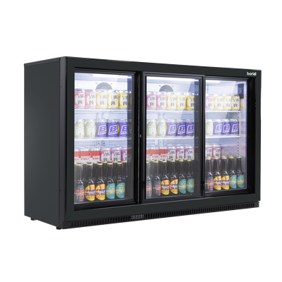 Baridi DH337 Back Bar Drinks Fridge/Cooler with Triple Sliding Door & Security Lock 307L - Black