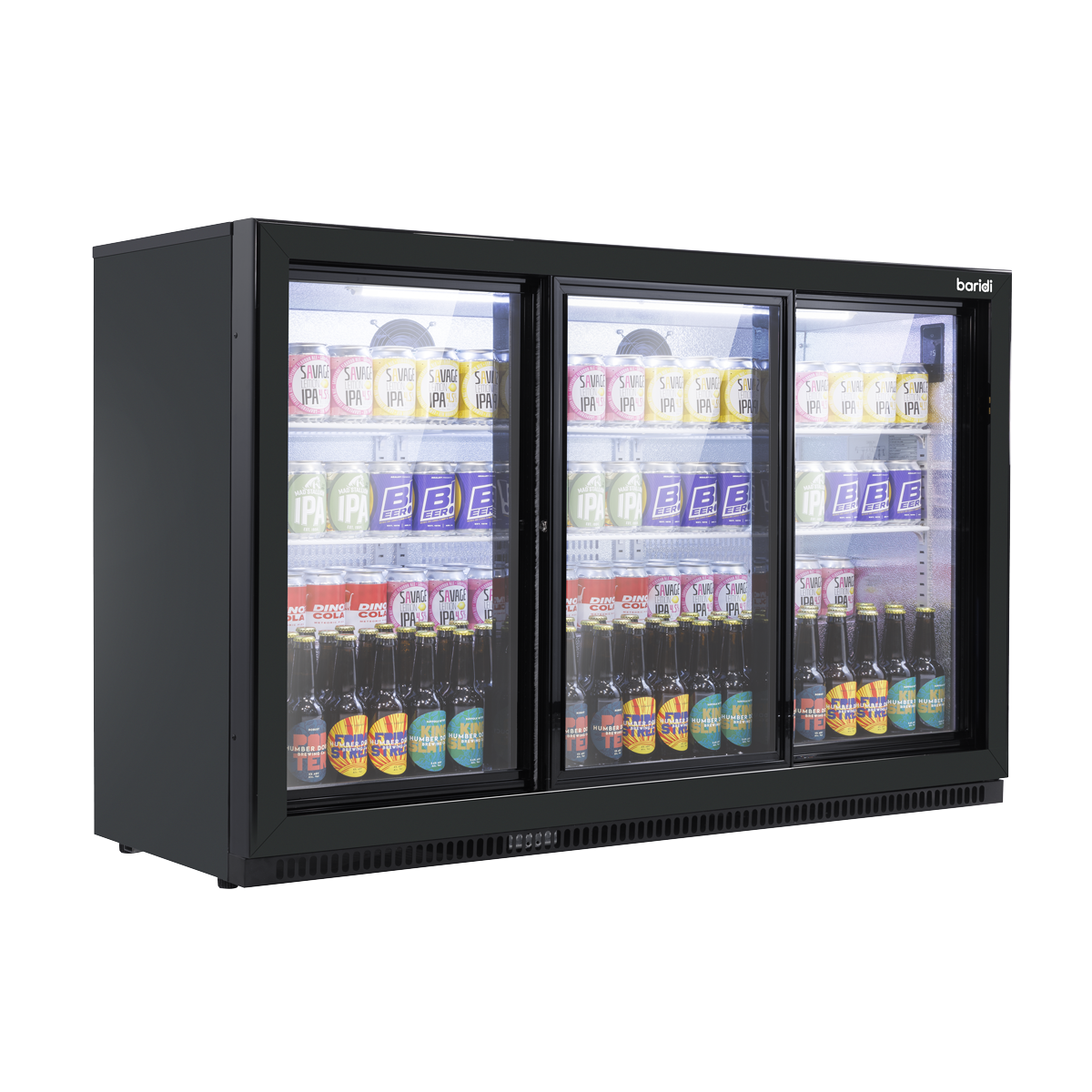 Baridi DH337 Back Bar Drinks Fridge/Cooler with Triple Sliding Door & Security Lock 307L - Black