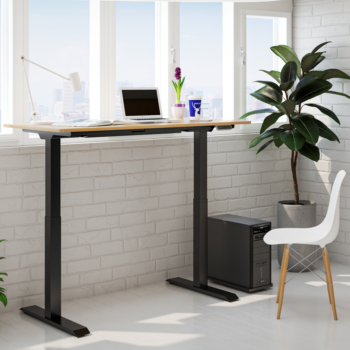 Dellonda DH33 Oak Electric Height Adjustable Standing Desk, 1400 x 700mm Dual Motor 100kg - additional view 8