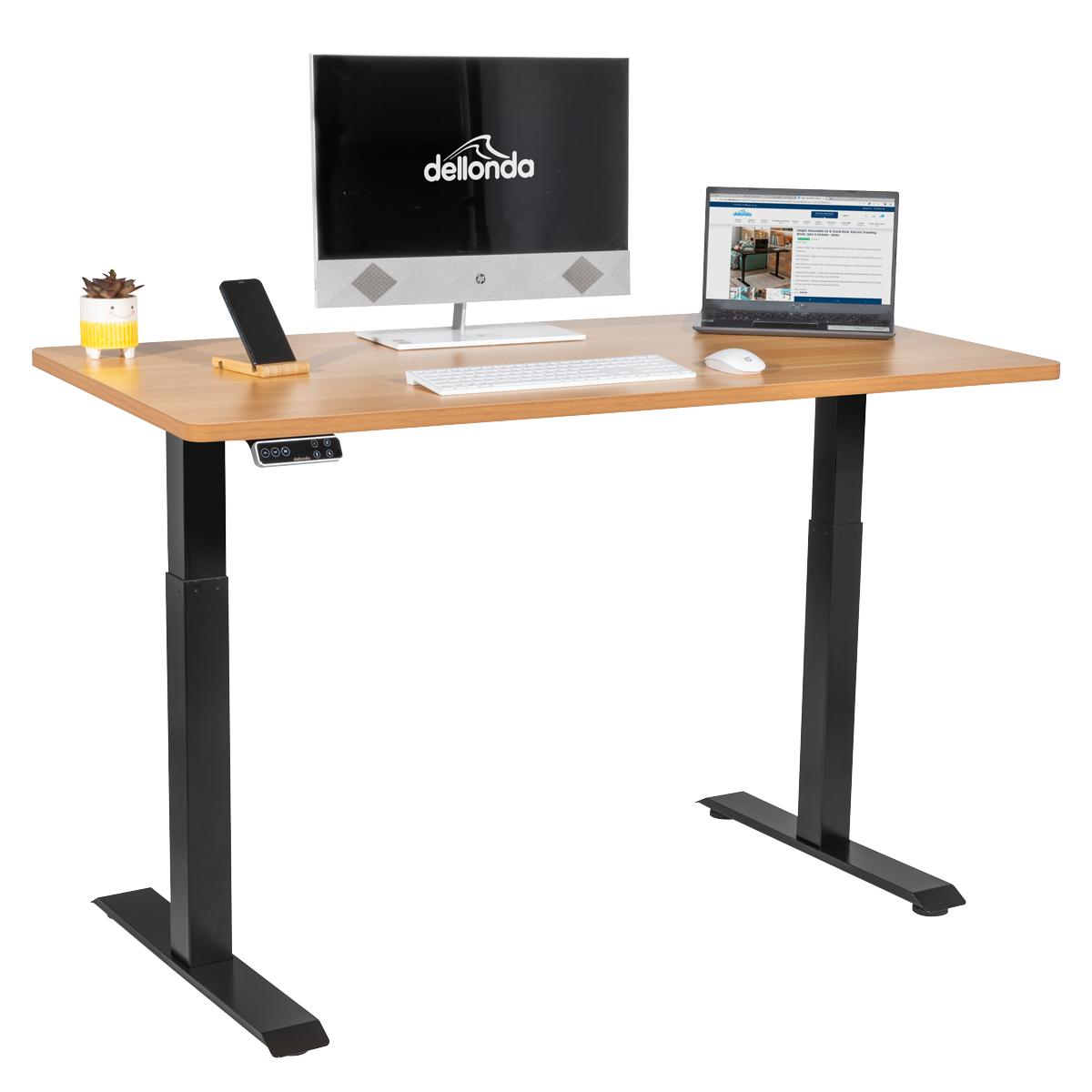 Dellonda DH33 Oak Electric Height Adjustable Standing Desk, 1400 x 700mm Dual Motor 100kg - additional view 3