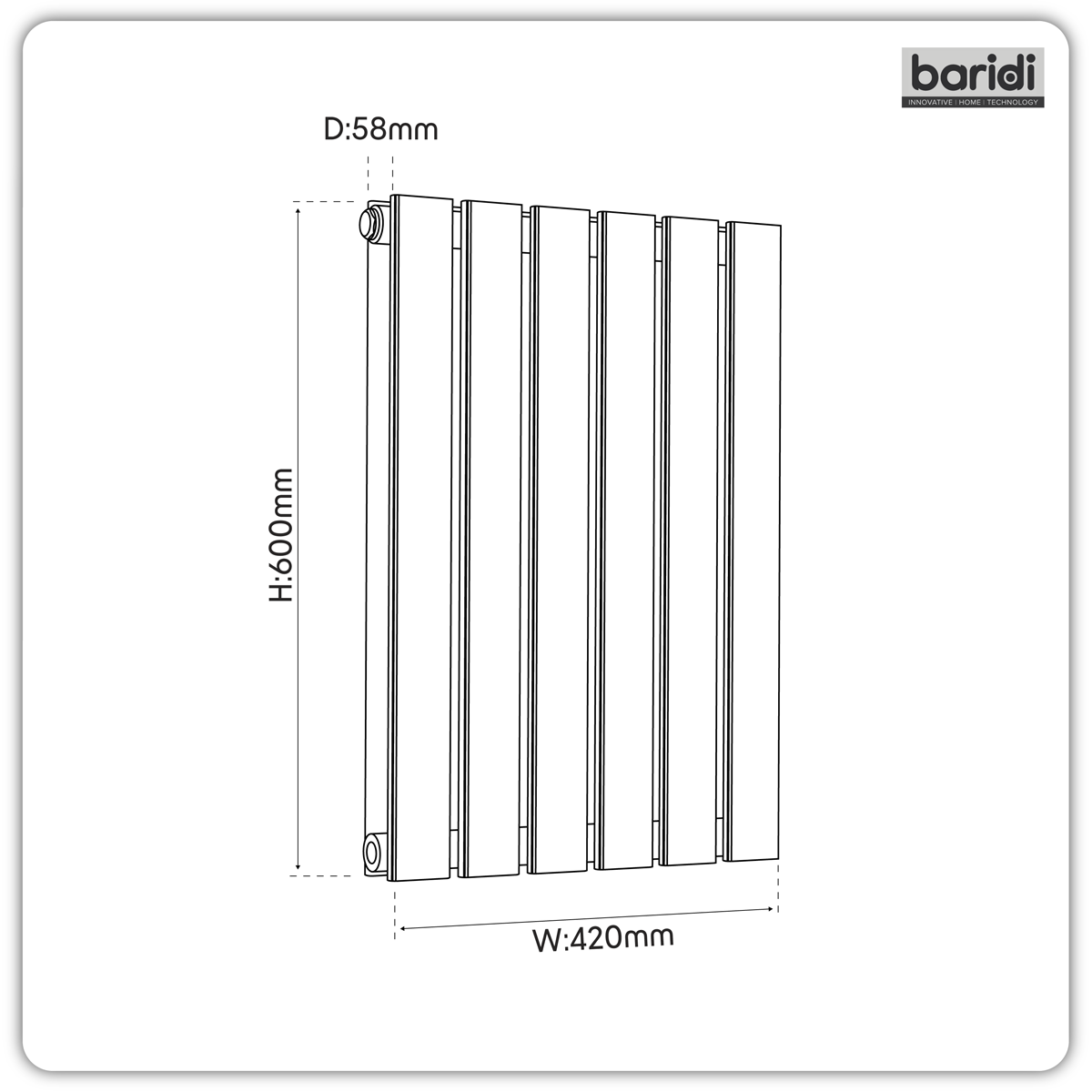 Baridi DH343 Horizontal Radiator Contemporary Double Flat Panel Design 600 x 420mm - Black - additional view 4